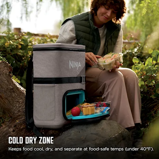 Ninja FrostVault? Go 24-Can Backpack Soft Cooler with Cold Dry Zone (Birch Beige)