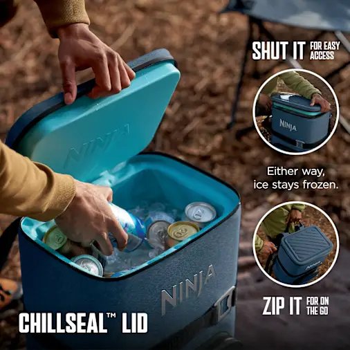 Ninja FrostVault? Go 36-Can Backpack Soft Cooler with Cold Dry Zone (Lakeshore Blue)
